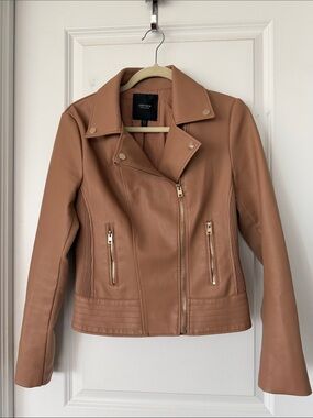 Ever New Tan Faux Leather Moto Jacket with Gold Hardware